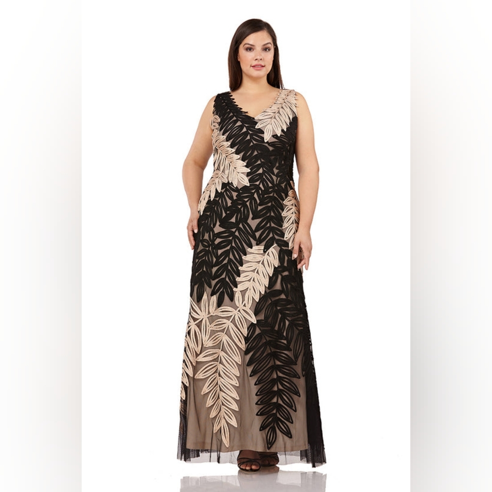 Leaf Embroidered V Neck Gown Curve